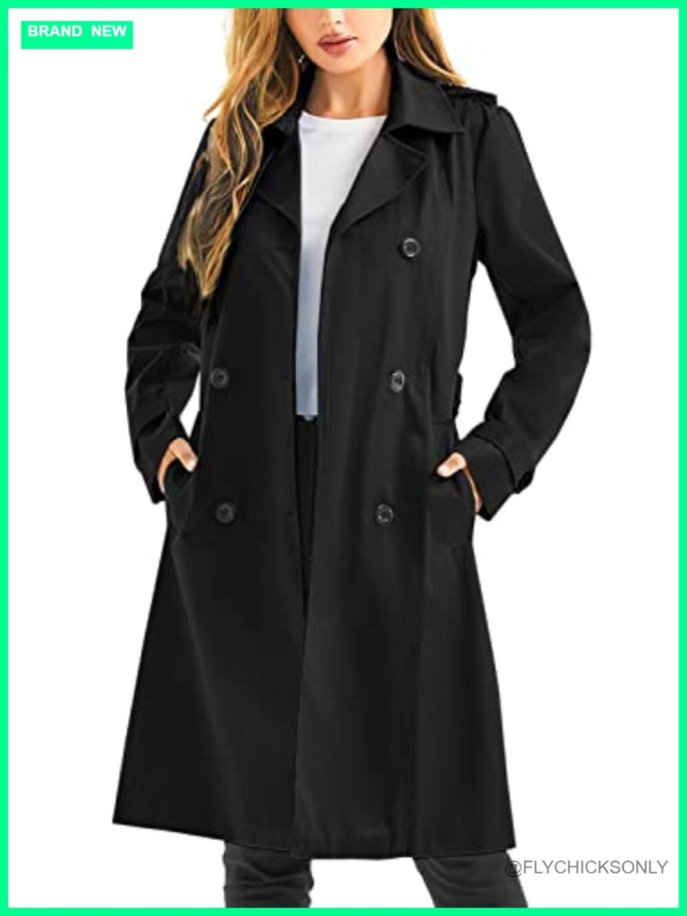 Waterproof Long Trench Coat Double Breasted Belted Windbreaker Removable Hood